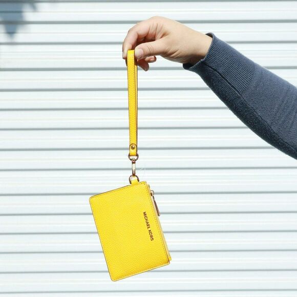 NWT Michael Kors Jet Set Pebble Leather ID Card Coin Wallet Purse Sun - Picture 4 of 9